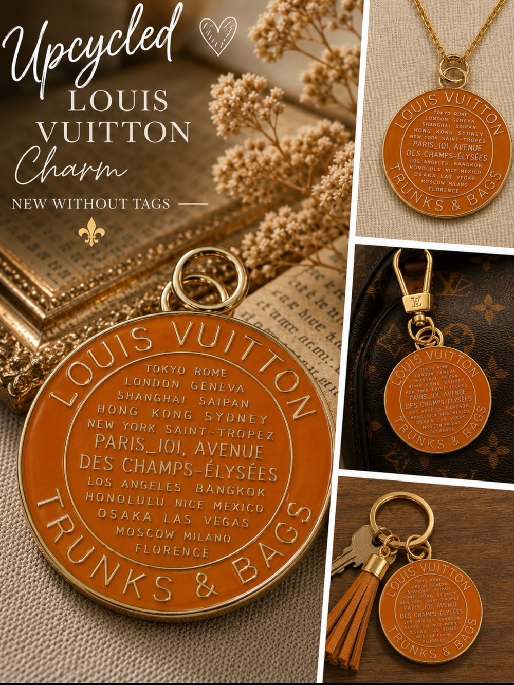 ✨ Golden Amber Upcycled LV Style Charm